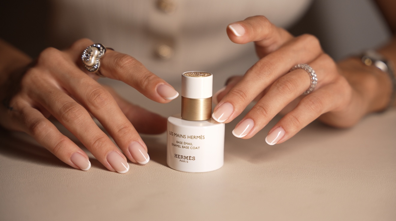 French manicure beside an Hermès enamel base coat