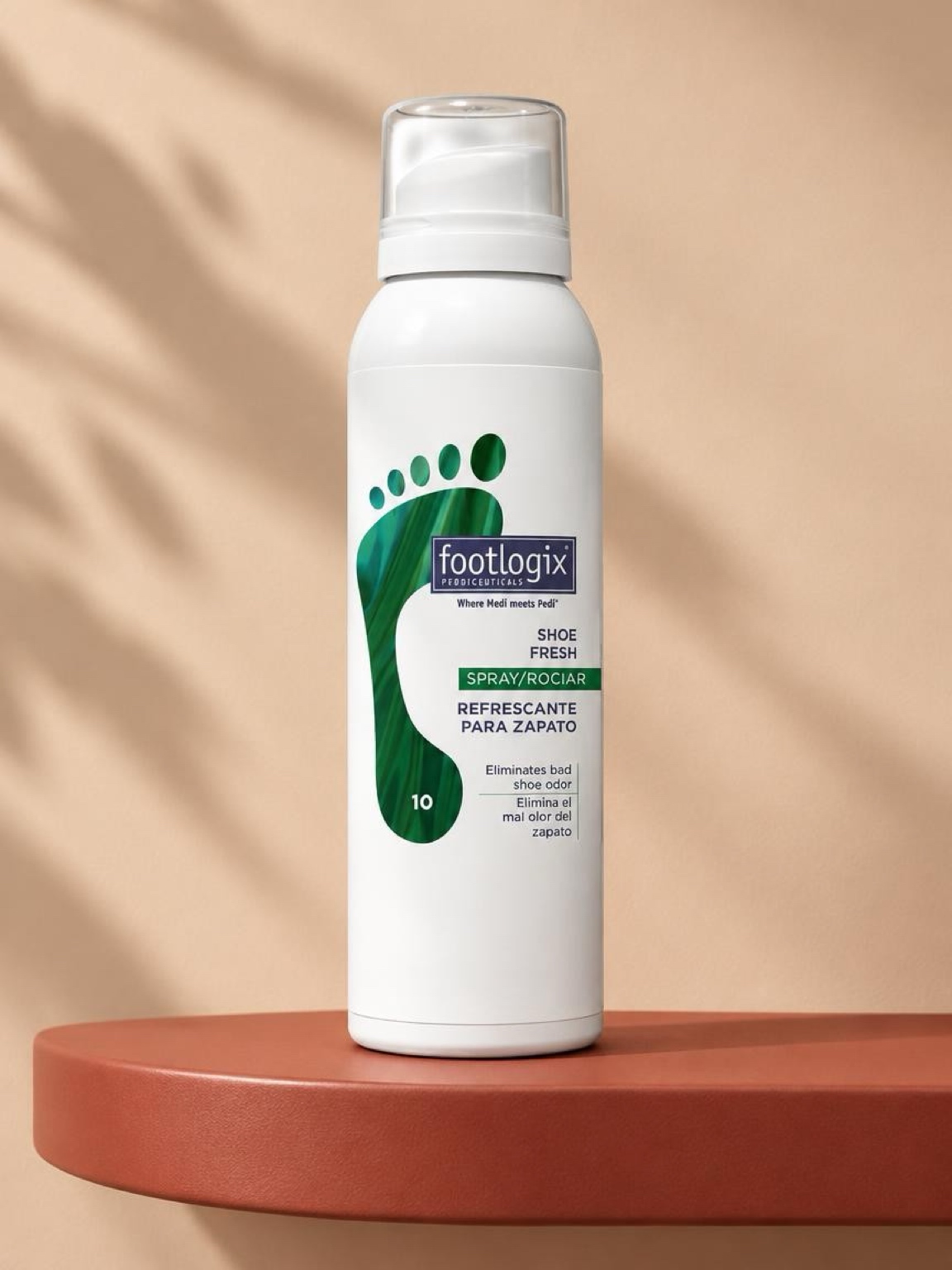 Footlogix Shoe Fresh spray on a terracotta shelf