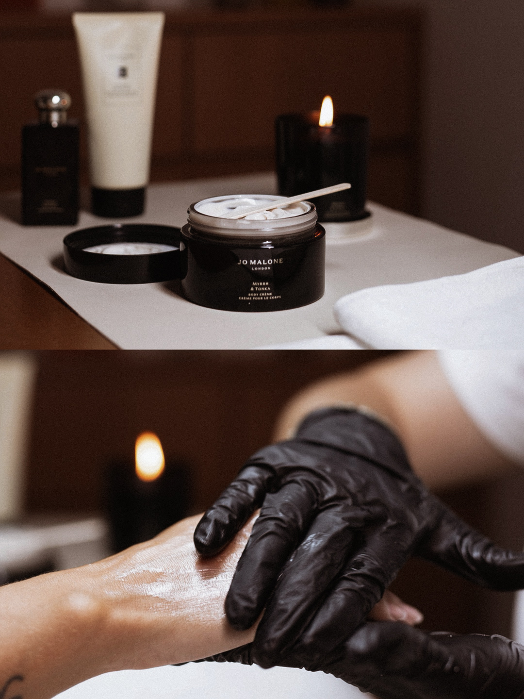 Jo Malone body crème and a candle, followed by a hand-care massage