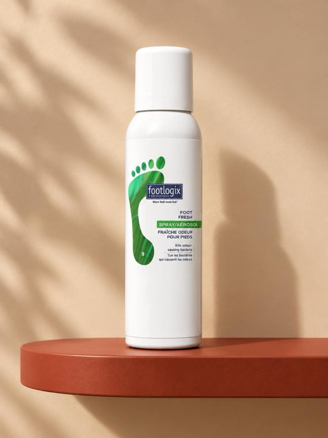 Footlogix Foot Fresh spray on a terracotta shelf